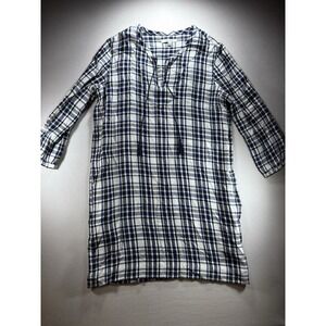 Madewell Artiste Blue Plaid Flannel Tunic Mini Dress Tassel Tie, Boho, XS